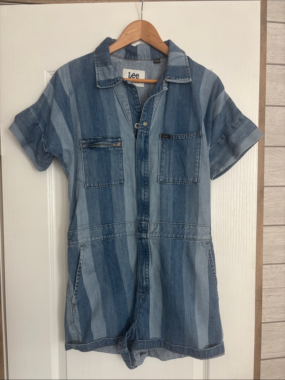 Lee Blue Striped Denim Romper Union-Alls